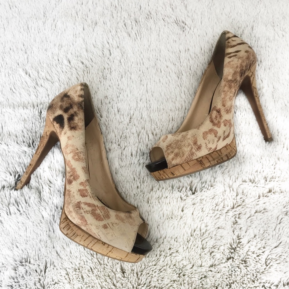 GUESS by Marciano Cheetah Cork Platform Heels